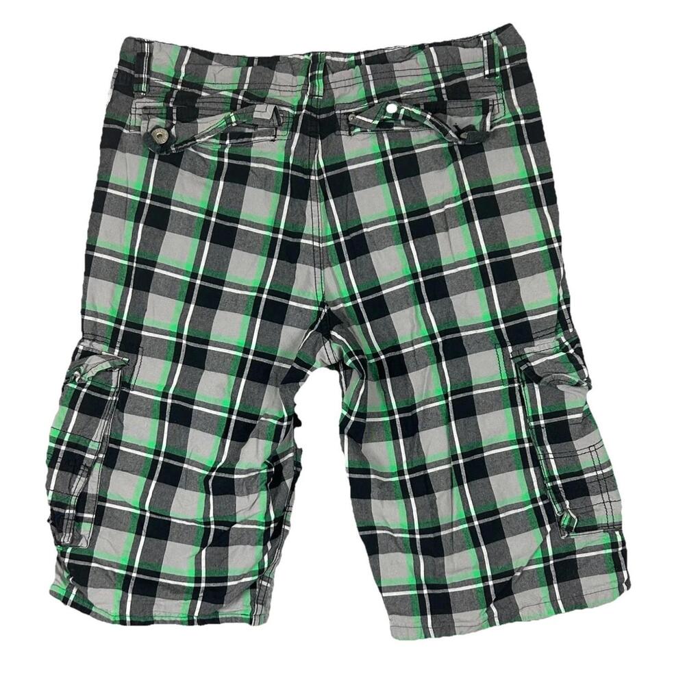 Carbon Mens Cargo Pockets Shorts 34 Multicolor Plaid Design Summer Wear Photos - Picture 2 of 11
